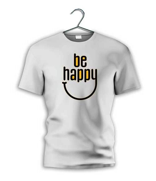 Be Happy - Print Round Neck Dry Fit White Polyester T-Shirt